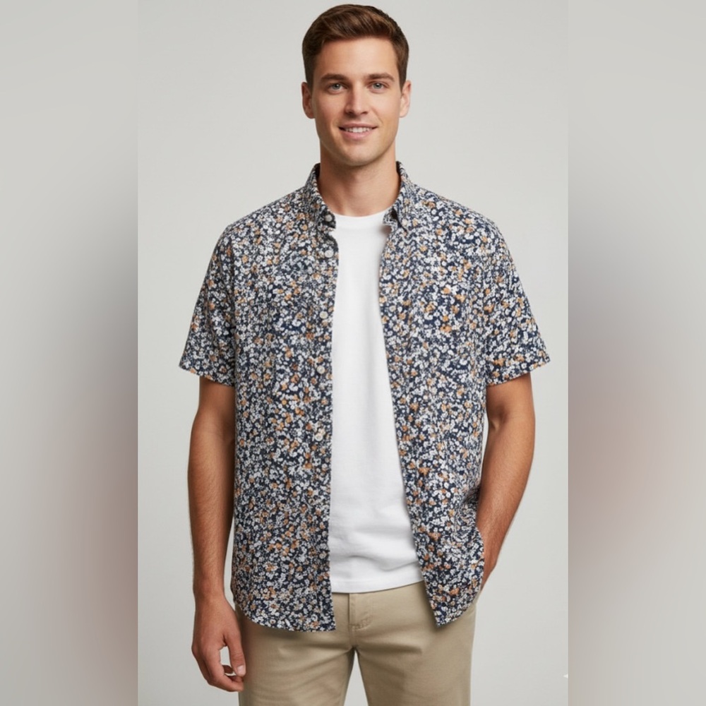 George Men’s Floral Button Down Short Sleeve Shirt 3XL